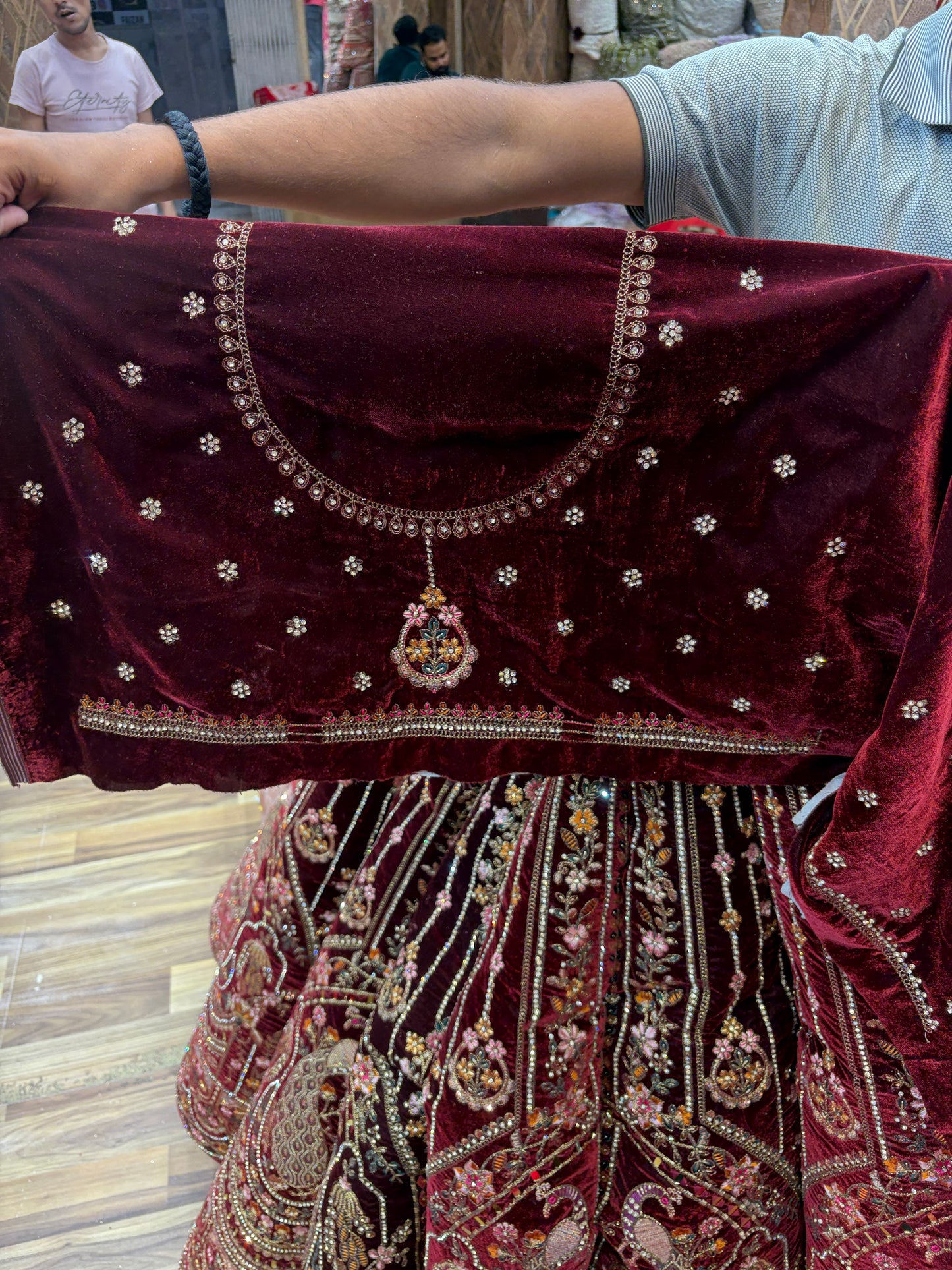 Dark Maroon Peacock Designer ball Bridal Lehenga