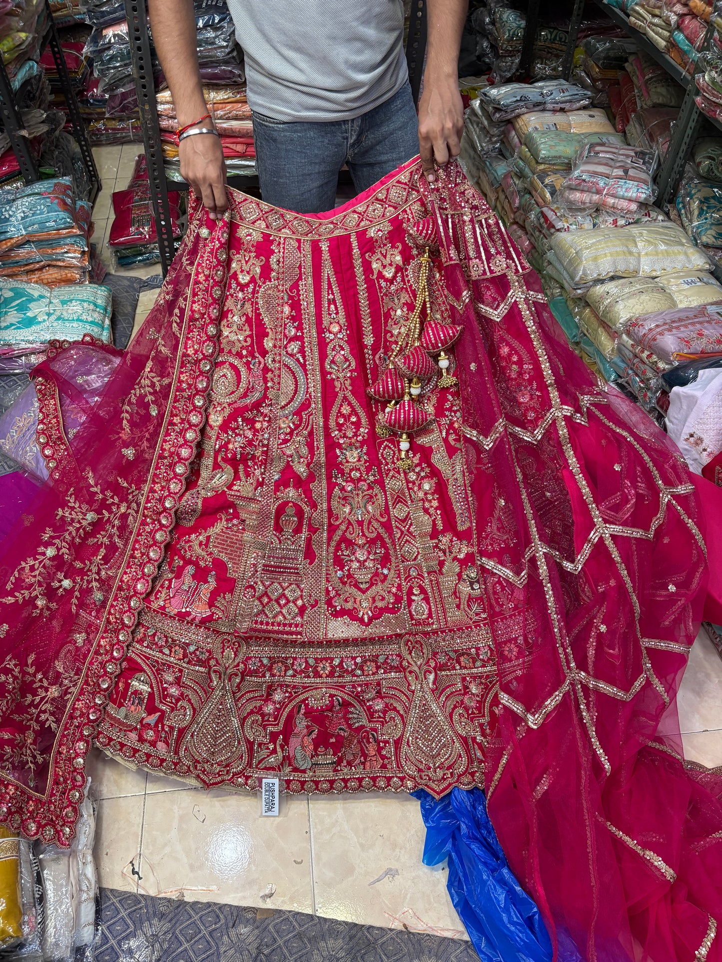 Tremendous Rani pink peacock Jaal Duptta Bridal Lehenga