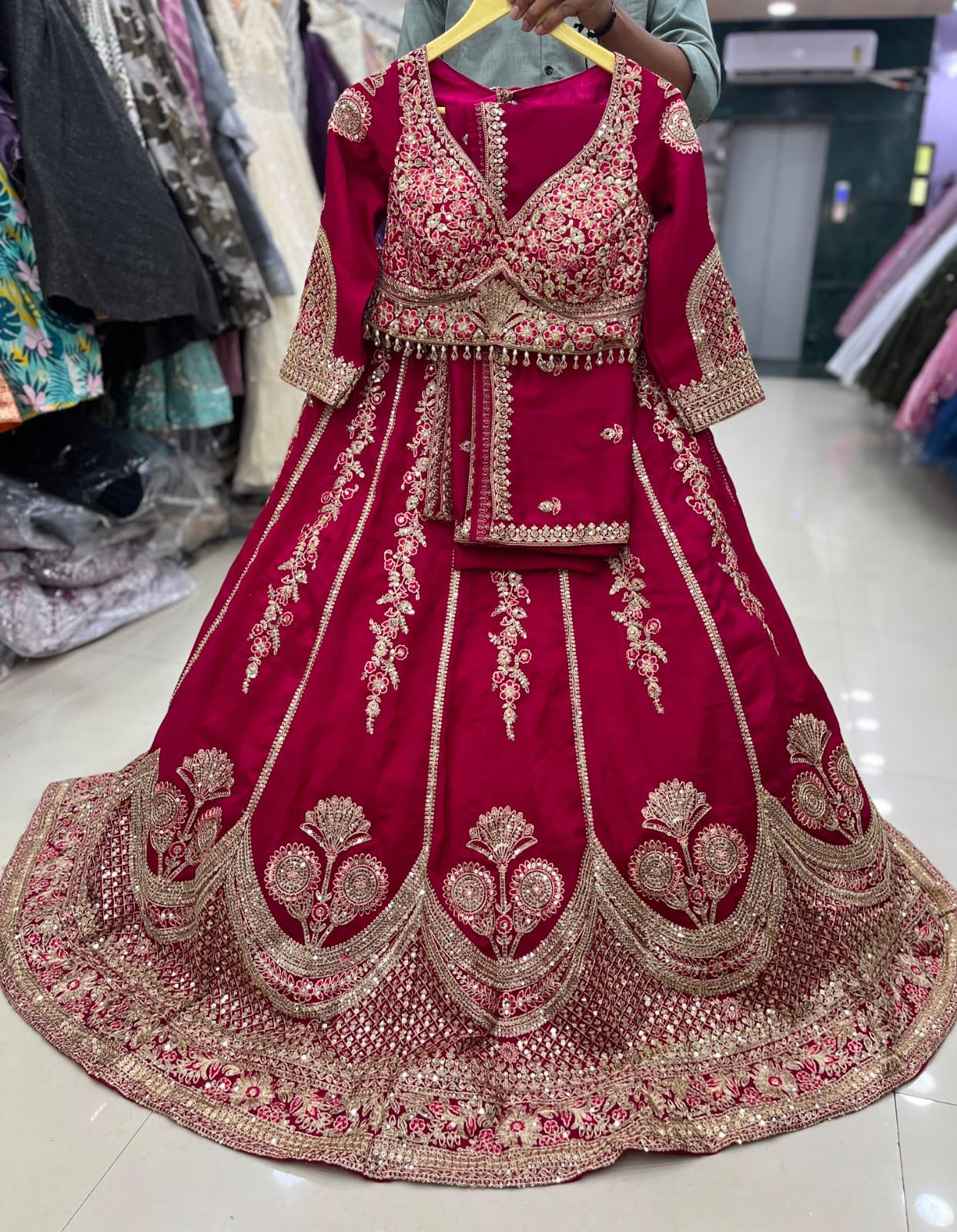 Red crop top Lehenga