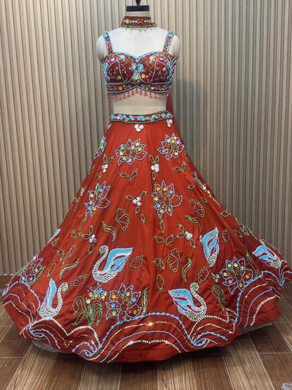 Orange pink blue pdp Crop top Lehenga