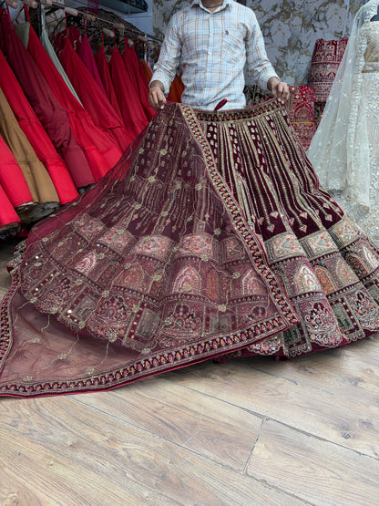 Dark Maroon Ball Bridal Lehenga - Shopping World