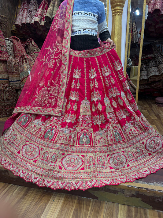 Lovely Rani pink peacock Bridal Lehenga