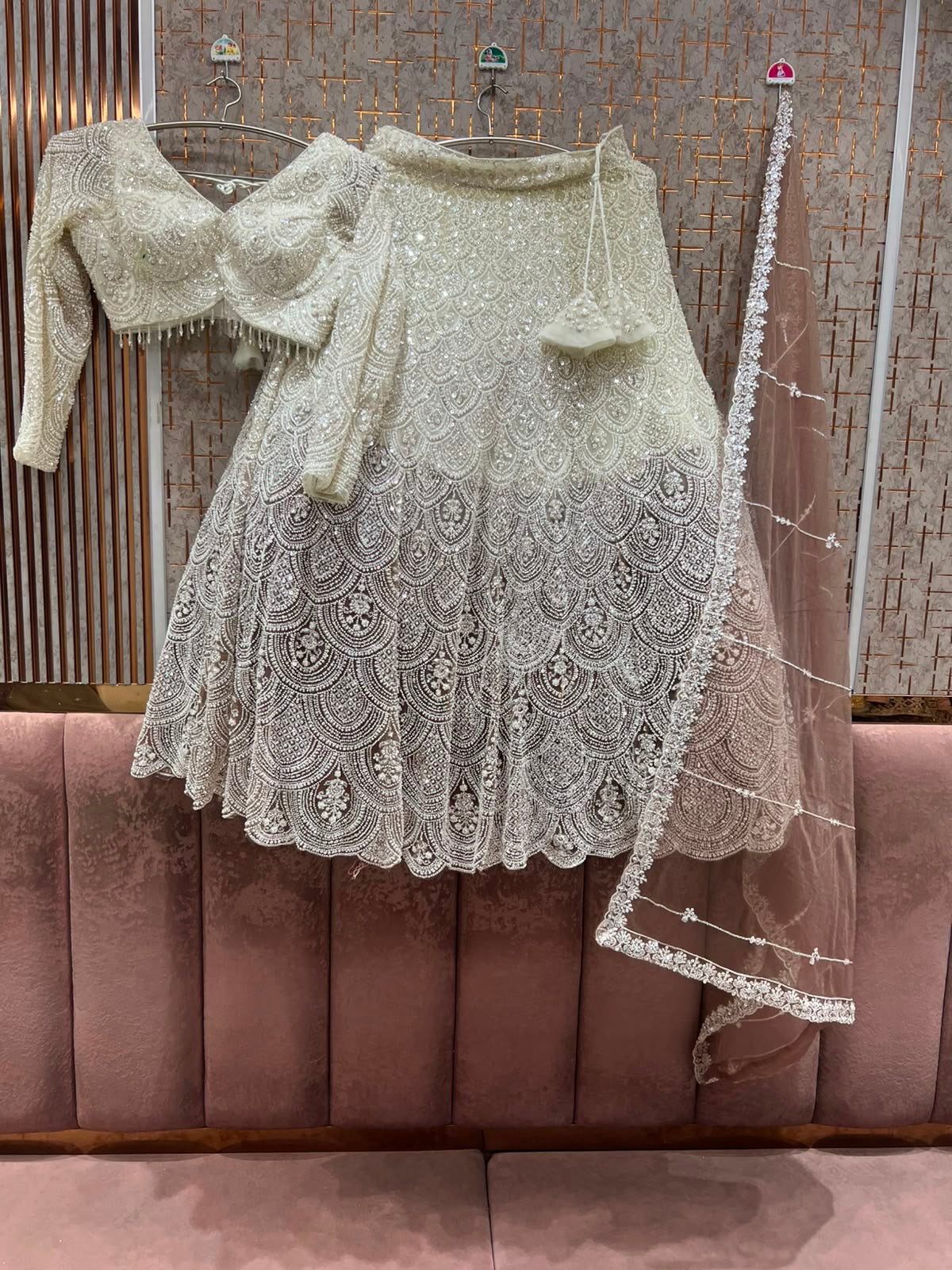 White Pink Double Shade Crop Top Lehenga