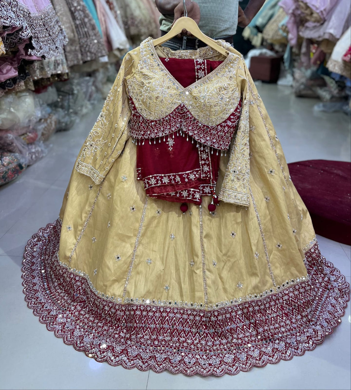 Silver yellow crop top Lehenga
