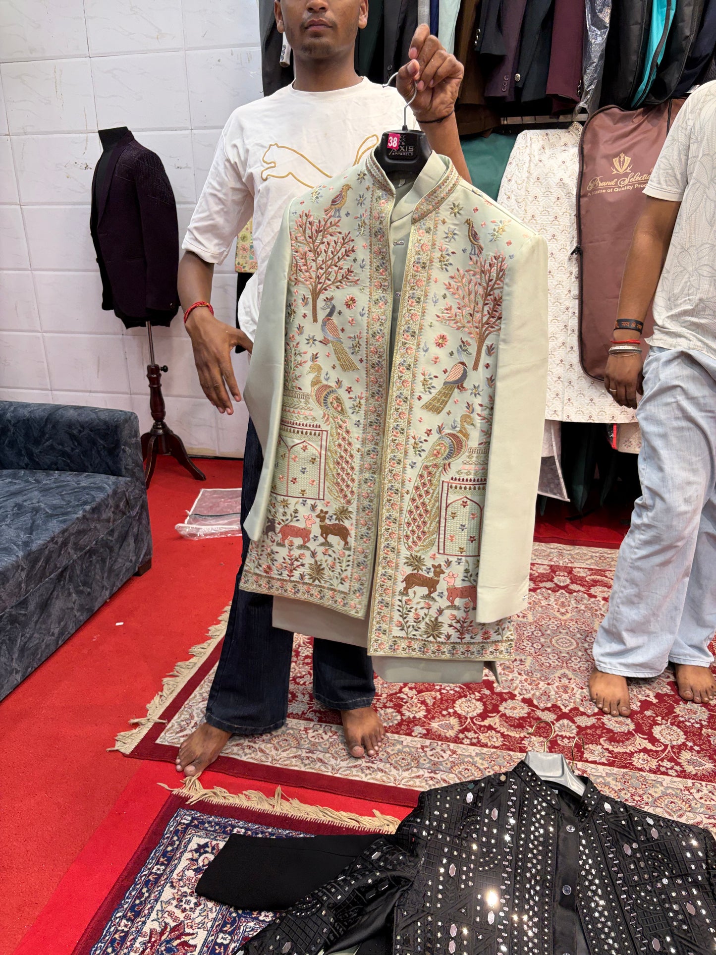 Pista Green Mens Wear Long Indo Western Dress