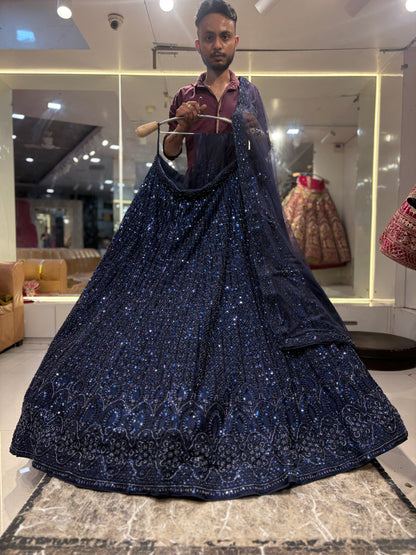 Gorgeous navy blue on blue monotone Lehenga