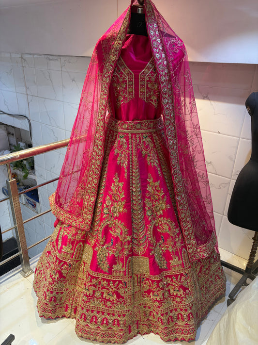 Rani pink Peacock Bridal Lehenga