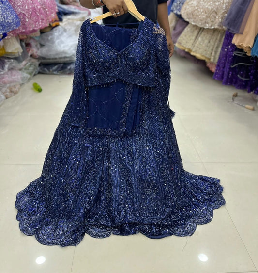 Royal Blue Crop Top Lehenga