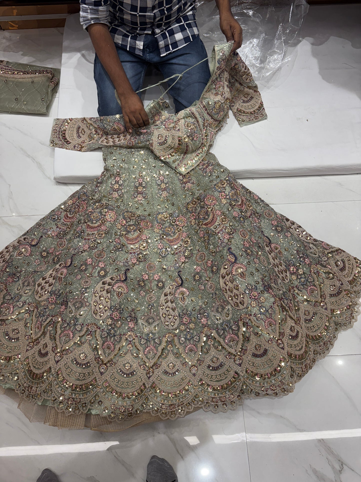 Something different Light pink peacock crop top Lehenga Happy Customer