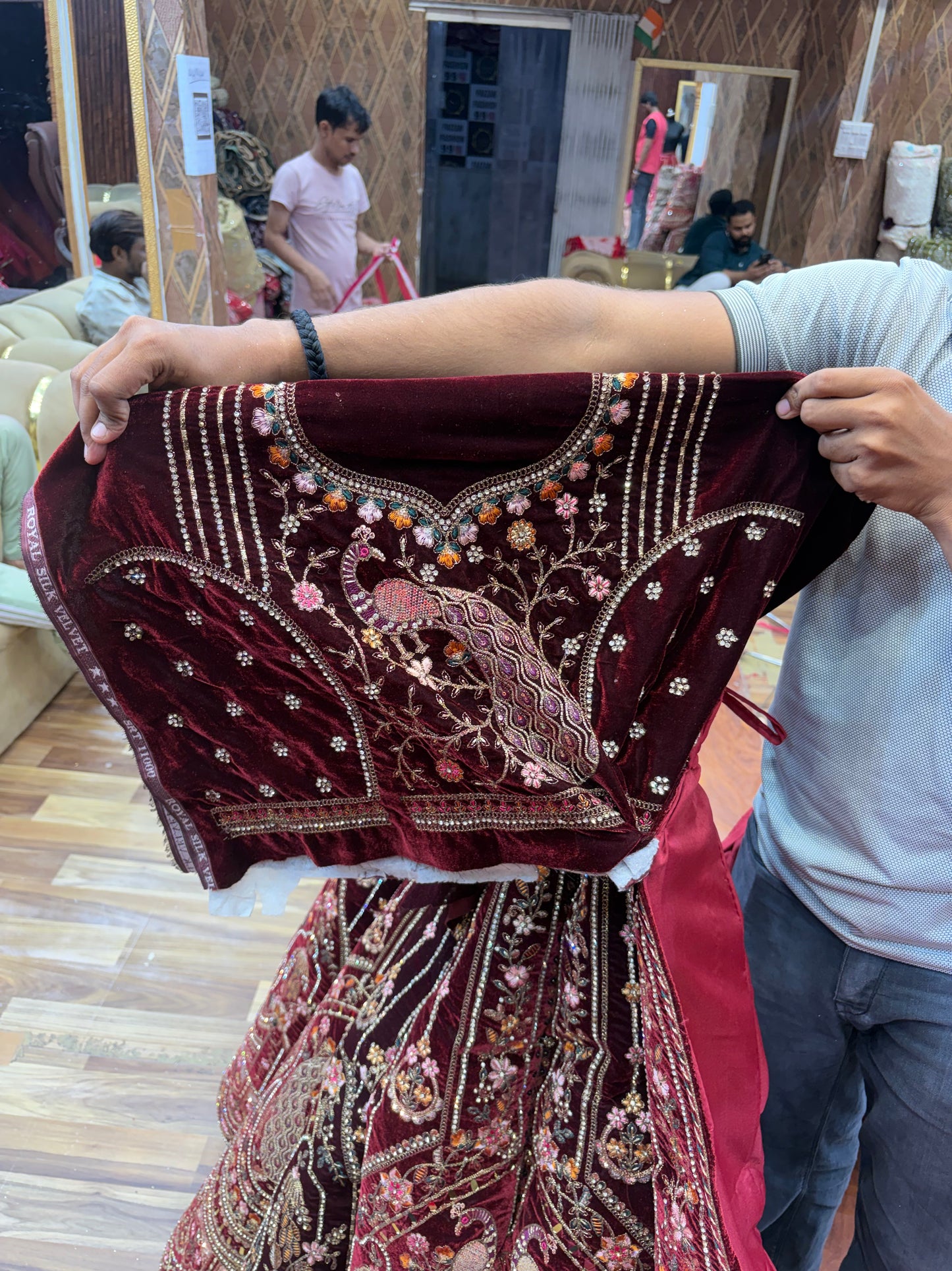 Dark Maroon Peacock Designer ball Bridal Lehenga