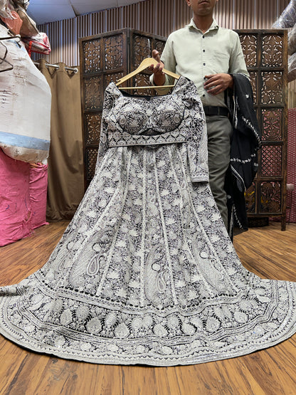 Awesome silver black crop top Lehenga