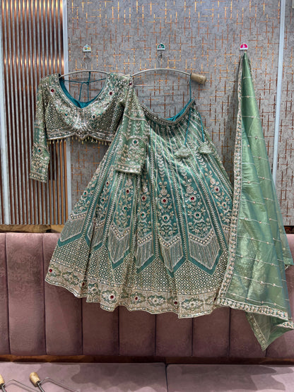 Green crop top lehenga
