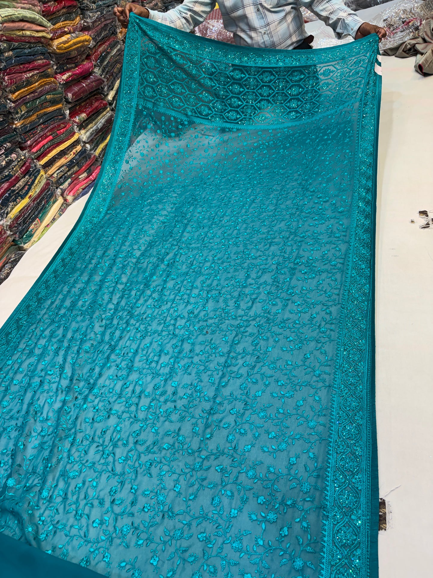 Designer sky blue saree