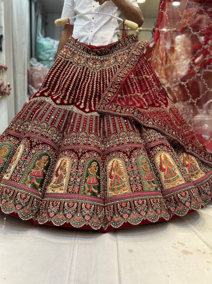 Figure Ball Pattern maroon doli barat lehenga
