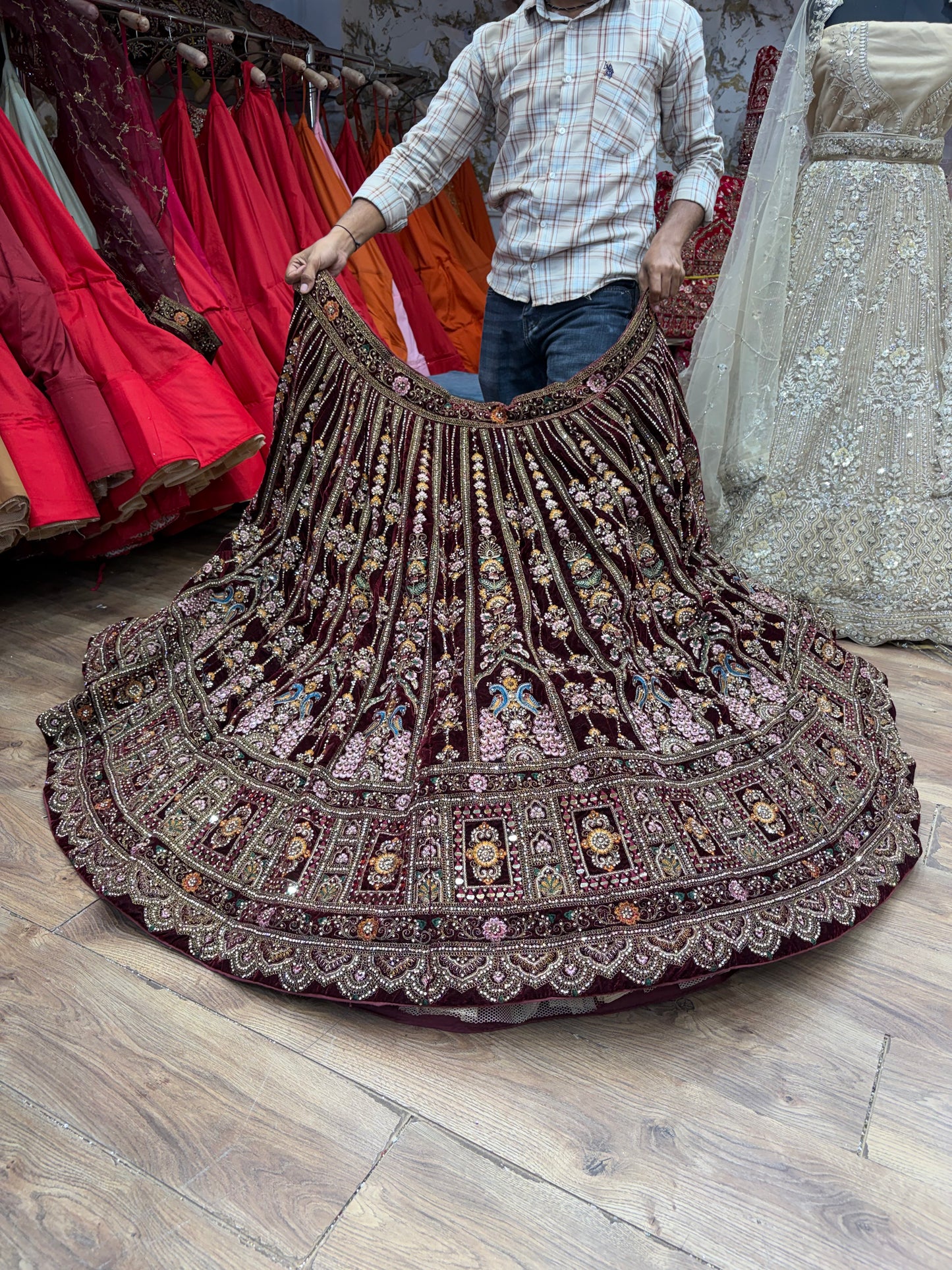 Dark Maroon Peacock Bridal Lehenga