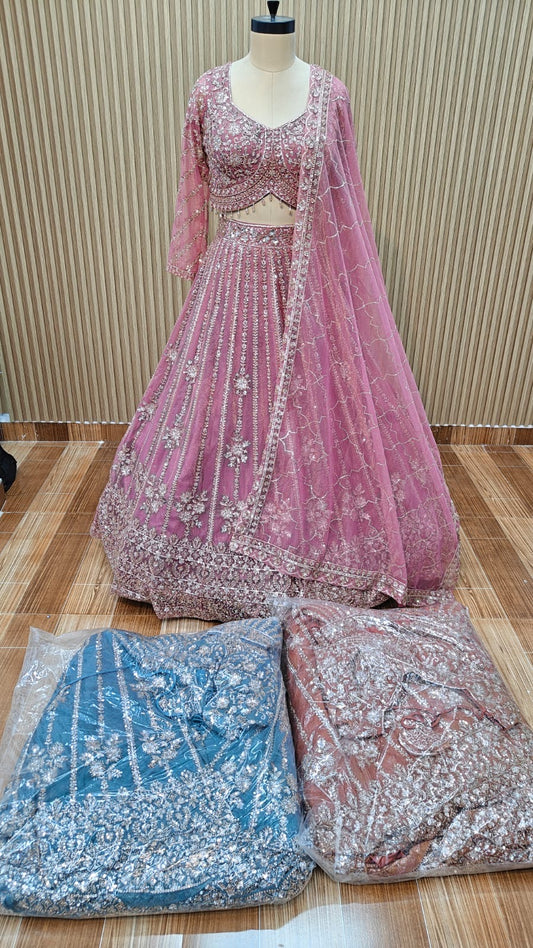 Blue brown pink Crop top Lehenga