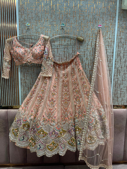 Peach Crop top Lehenga