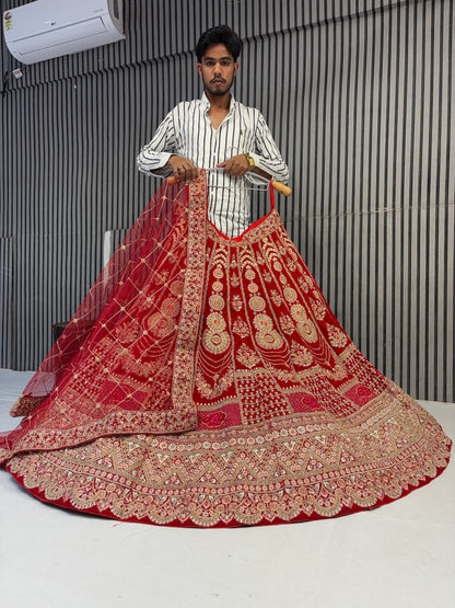 Designer red handwork bridal Lehenga