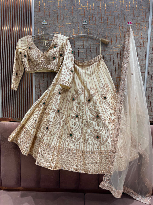 Golden White Crop Top Lehenga