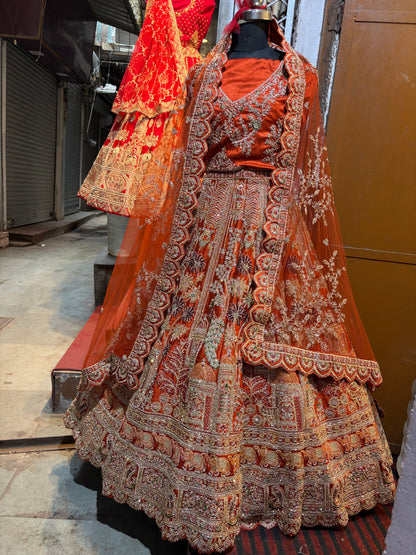 Orange Peacock Lehenga