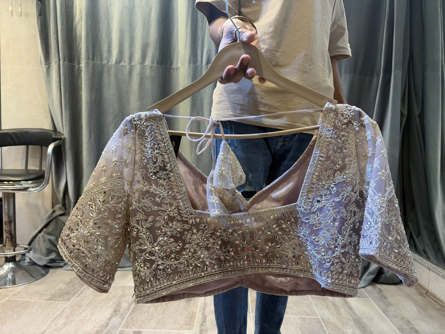 Awesome Beige baby pink Crop top Lehenga