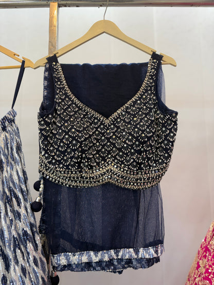 Astonishing Navy blue Crop top Lehenga