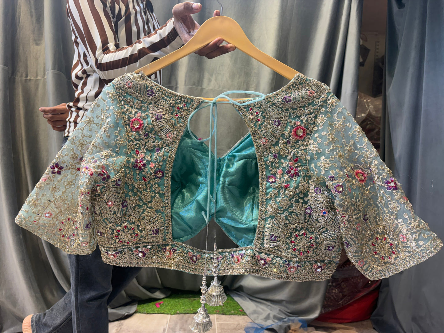 Something differentBlue pink Crop Top Lehenga