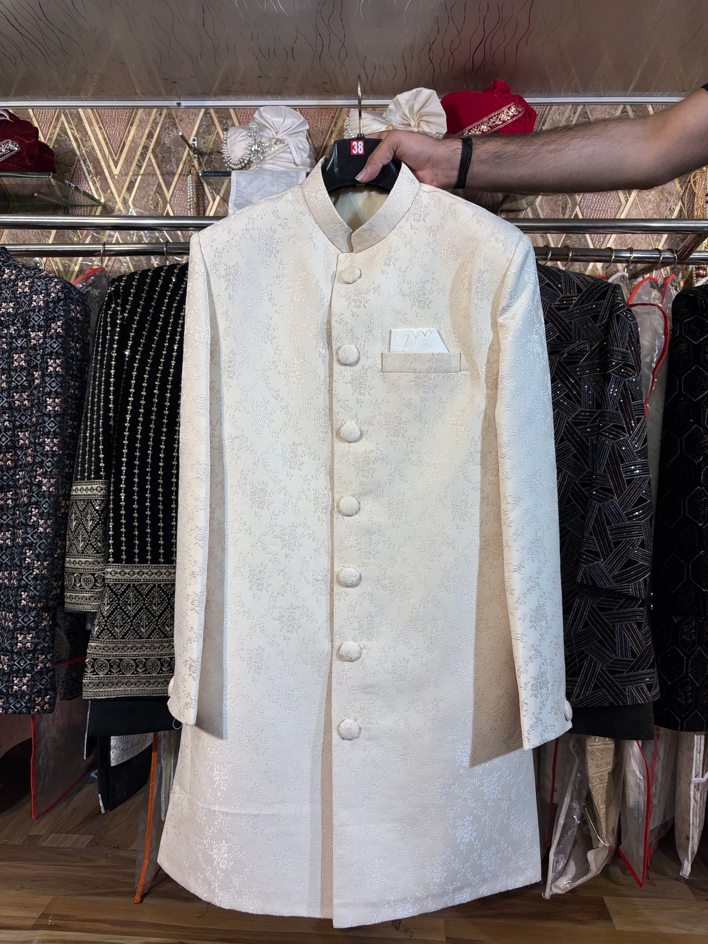 Cream White Jodhpuri indo western blazer kurta Sherwani