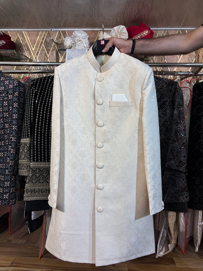 Cream White Jodhpuri indo western blazer kurta Sherwani