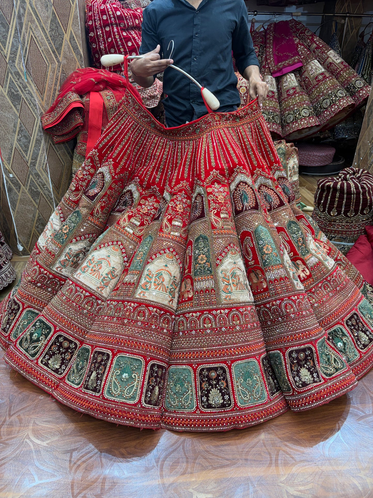 Doli Barat rani pink red Ball Bridal Lehenga