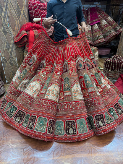Doli Barat rani pink red Ball Bridal Lehenga