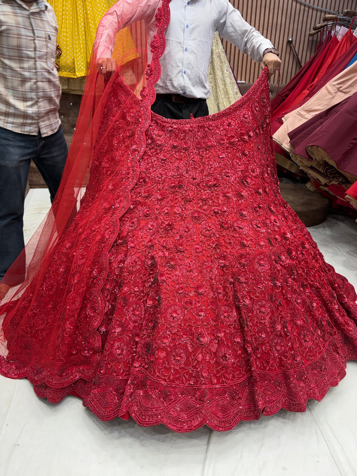 Red On Red monotone Lehenga