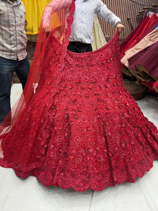 Red On Red monotone Lehenga