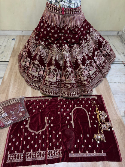 Maroon Doli Barat Ball bridal Lehenga