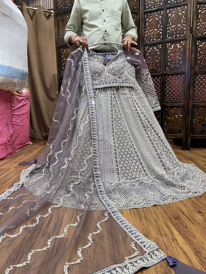 Attractive grey crop top Lehenga