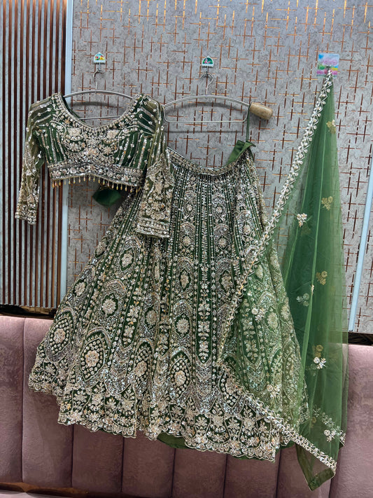 Green Crop Top Lehenga