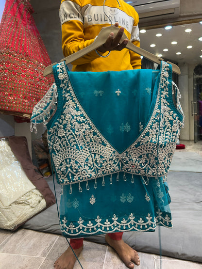 Tremendous rama green crop top lehenga