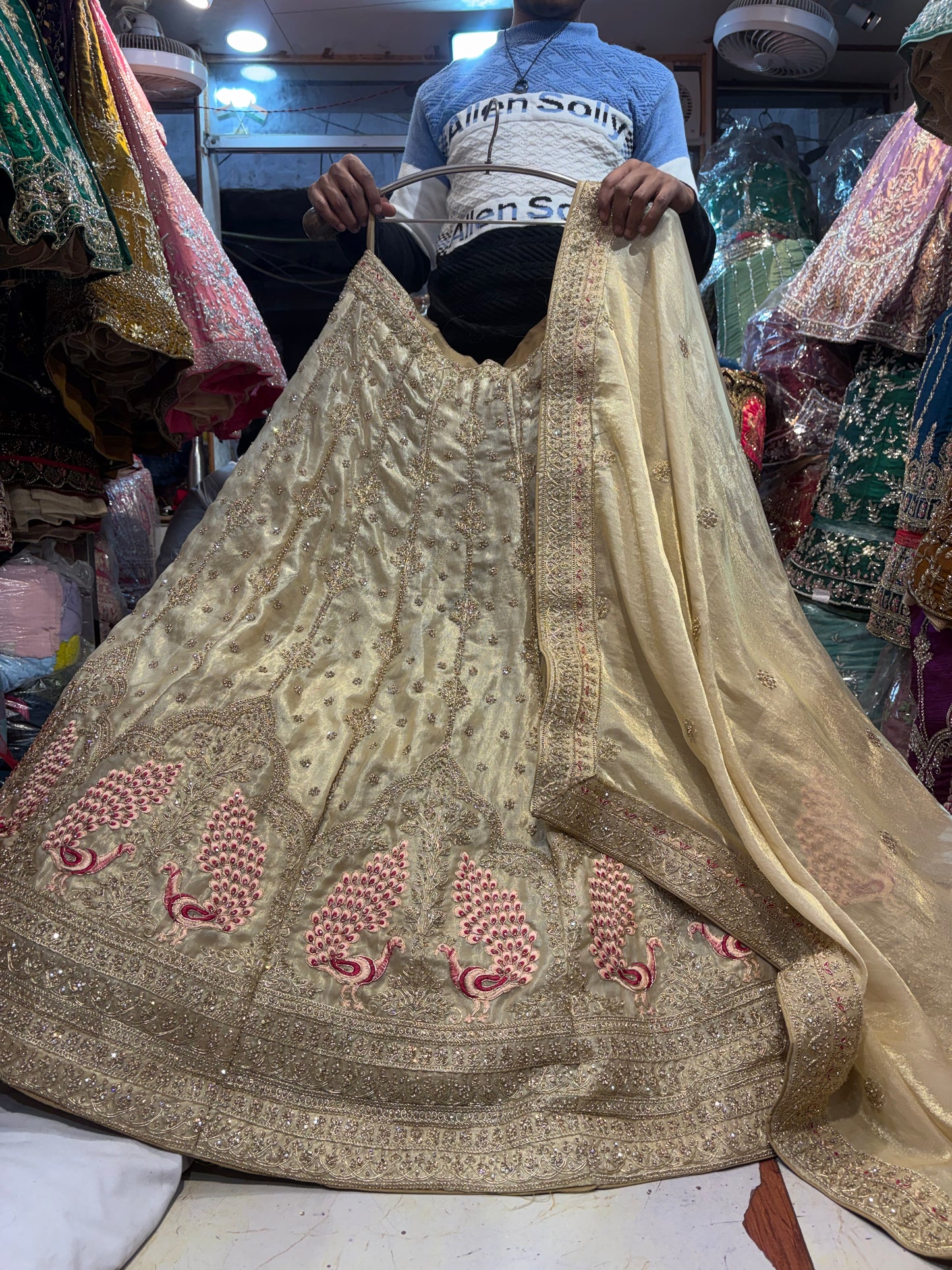 Astonishing golden Peacock Lehenga