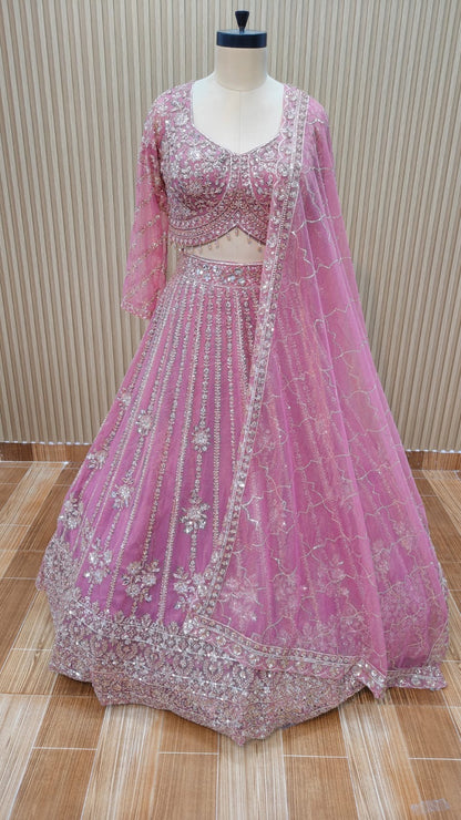 Blue brown pink Crop top Lehenga