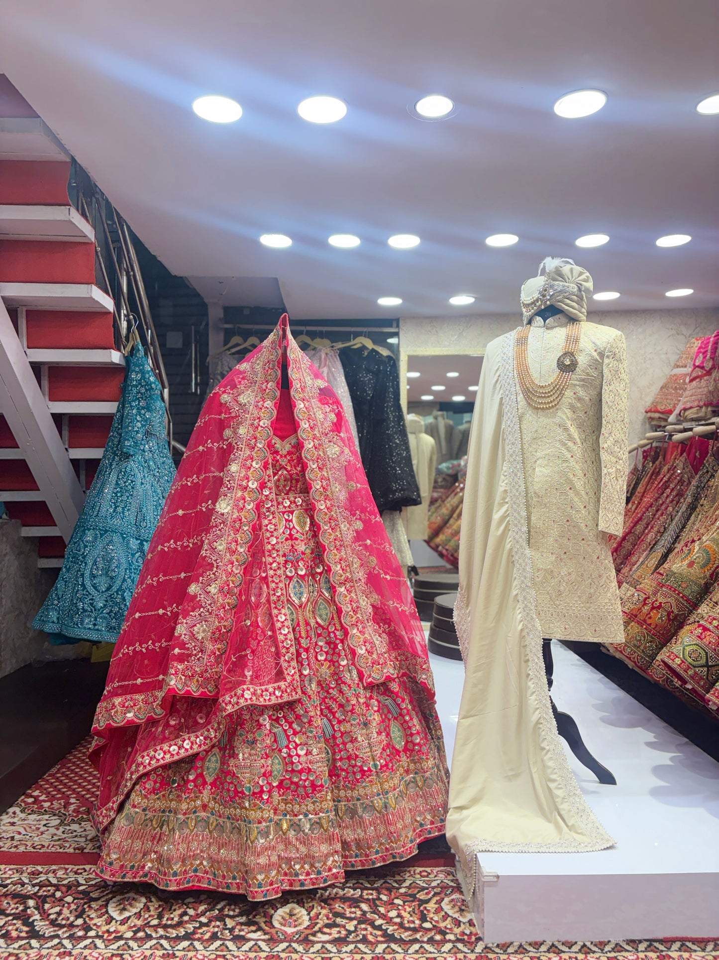 Pretty bridal peacock Lehenga sherwani combo