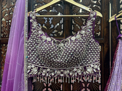 Designer multi color pink lavender purple crop top Lehenga