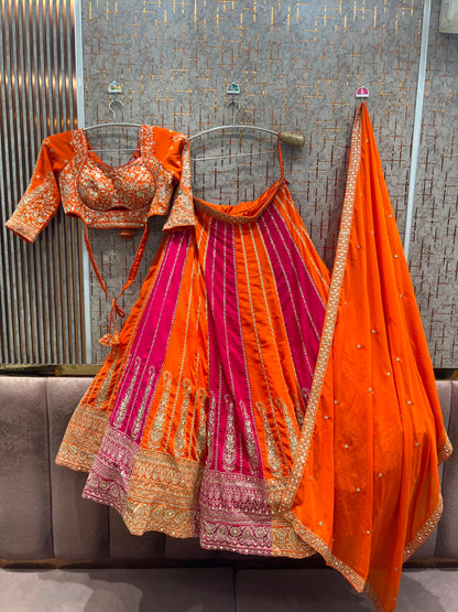 Rust orange multicolour Crop Top Lehenga