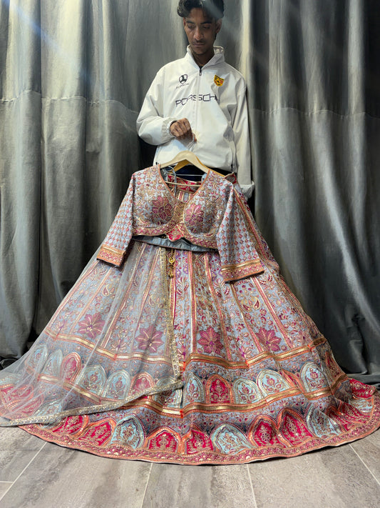 Stunning Blue pink Crop Top  Lehenga