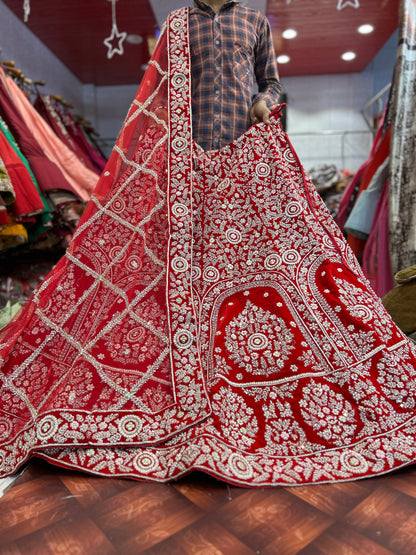 Gorgeous maroon pure handwork zardozi dabka lehenga