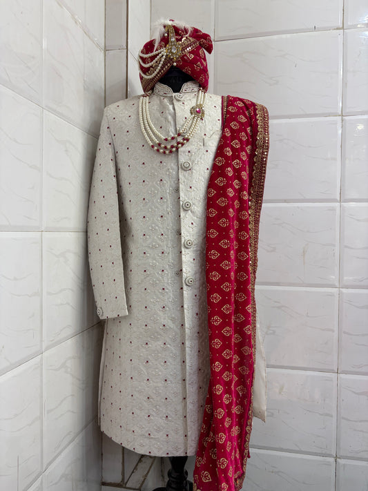 Cream Pink Mens Sherwani