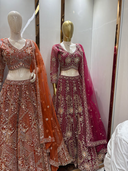 Attractive orange Crop top Lehenga