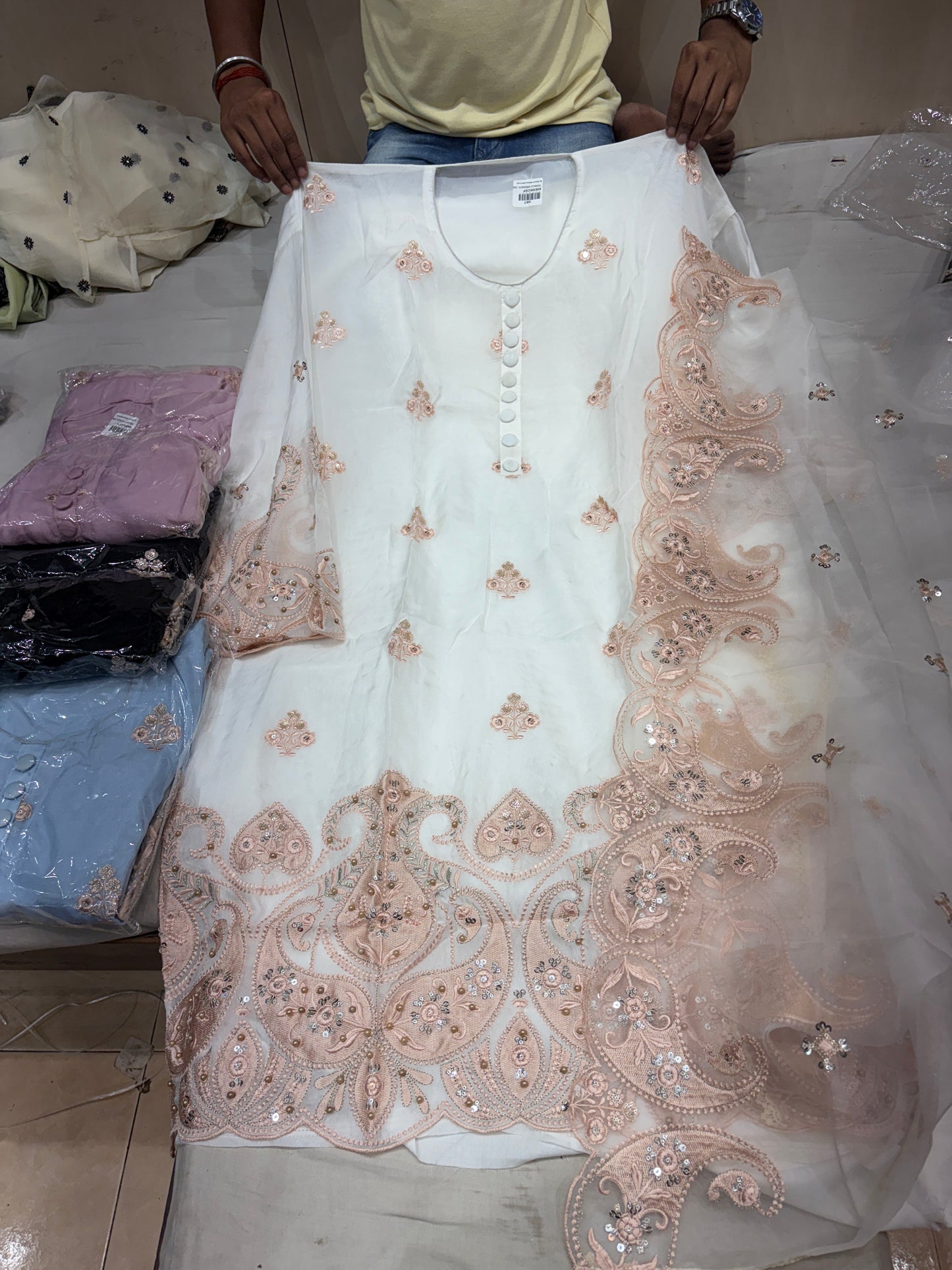 Lavishing white unstitched salwar suit dress material(free size)