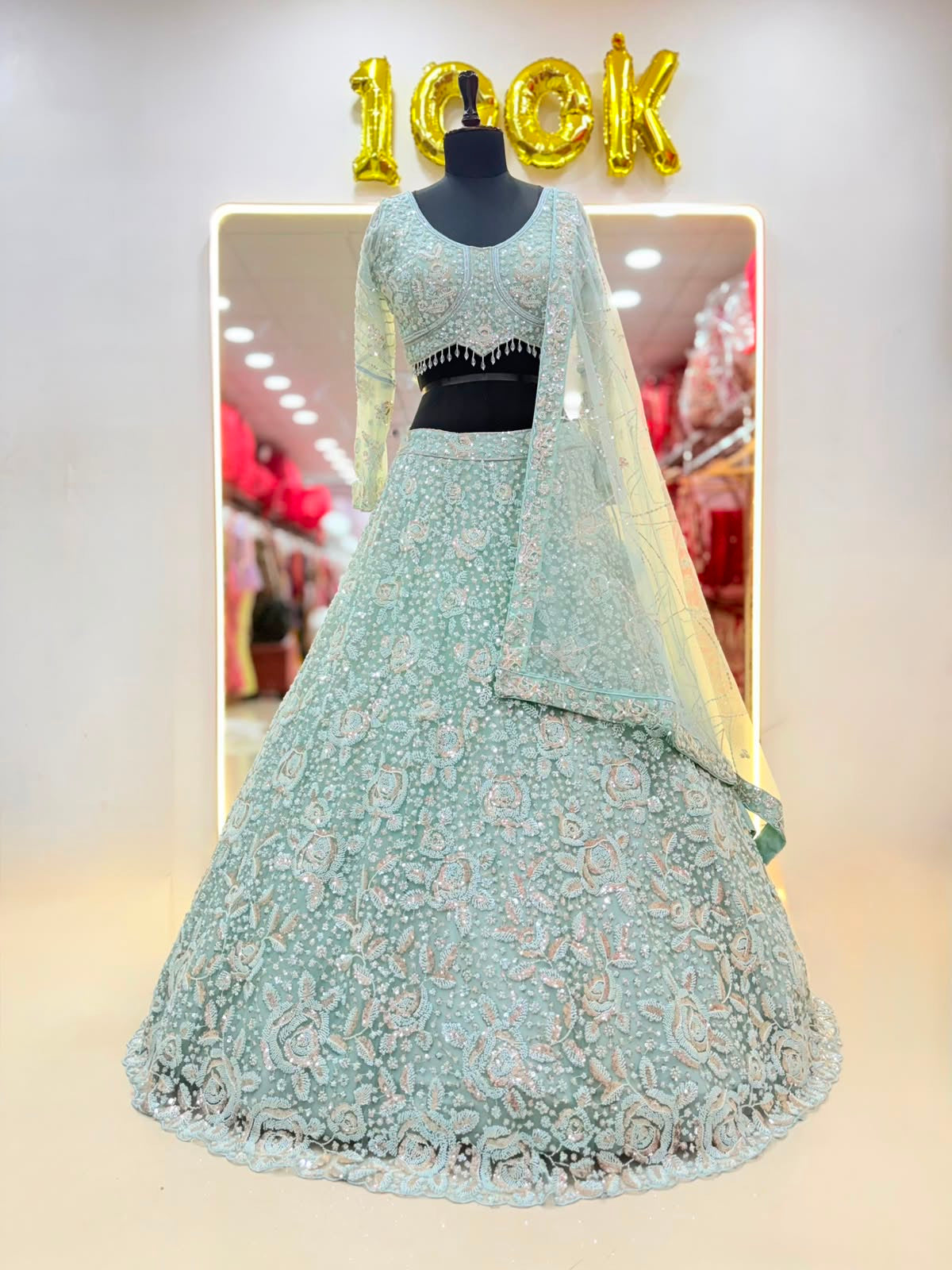Sky Blue Pdp Crop Top Lehenga