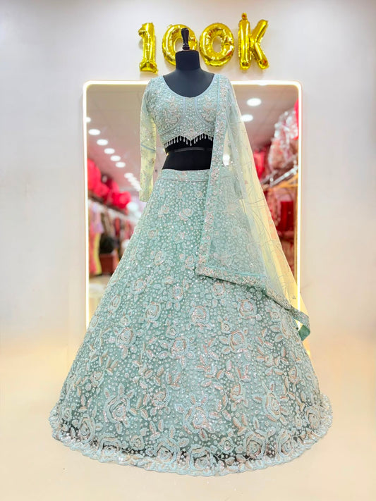 Sky Blue Pdp Crop Top Lehenga