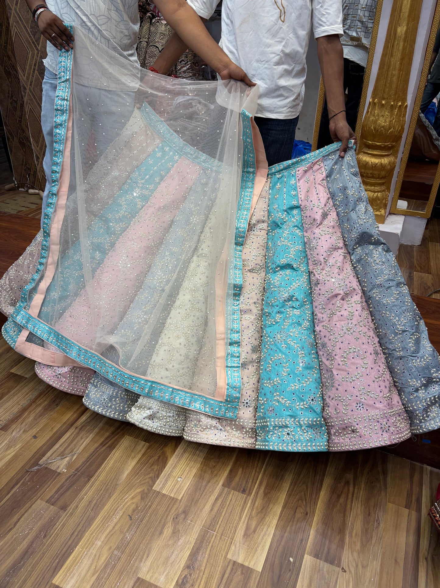 Pink Yellow Blue Multikali Ball Designer Lehenga